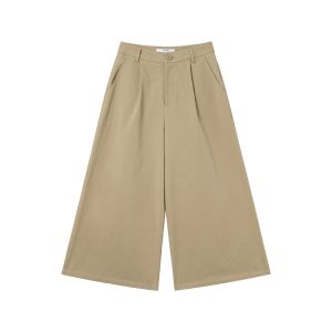 High-Waisted Pleated Casual Pants for Women - Summer 2025 Narrow-Edged Three-Quarter Wide-Leg Design