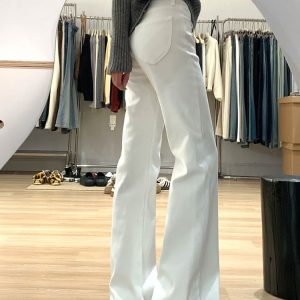 High-Waisted White Flared Pants for Women - Petite & Plus Size Slimming Straight-Leg Bell-Bottoms, Trendy Y2K Style