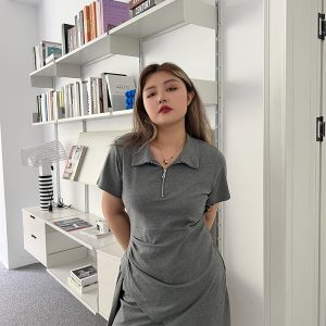 Irregular Design Little Black Dress with Polo Collar - Versatile Slim Fit for Women, Pure Desire Style, Trendy Niche Fashion