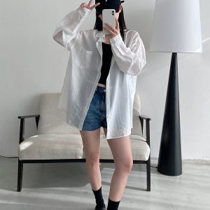 Island Memory Summer Sun Protection Tencel Shirt Jacket for Beach, Lightweight Outerwear for Sunny Days, Ideal for Vacation and Travel
