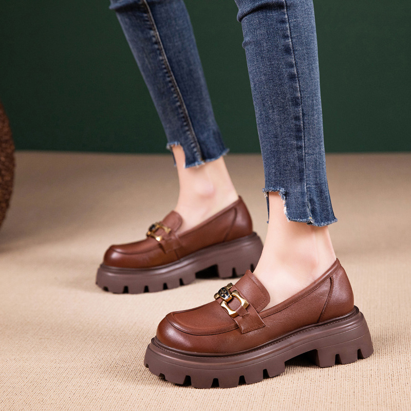 Italian Cowhide Soft-Soled Retro Leisure Shoes for Women - Comfortable Non-Tiring Design, Perfect for Everyday Style