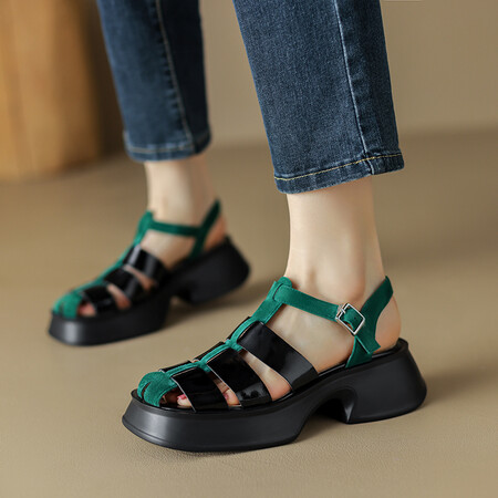 Italian-Style Soft-Soled Closed Toe Genuine Leather Shoes for Women - 5.5 cm Thick-Soled Non-Fatiguing Pig Cage Design
