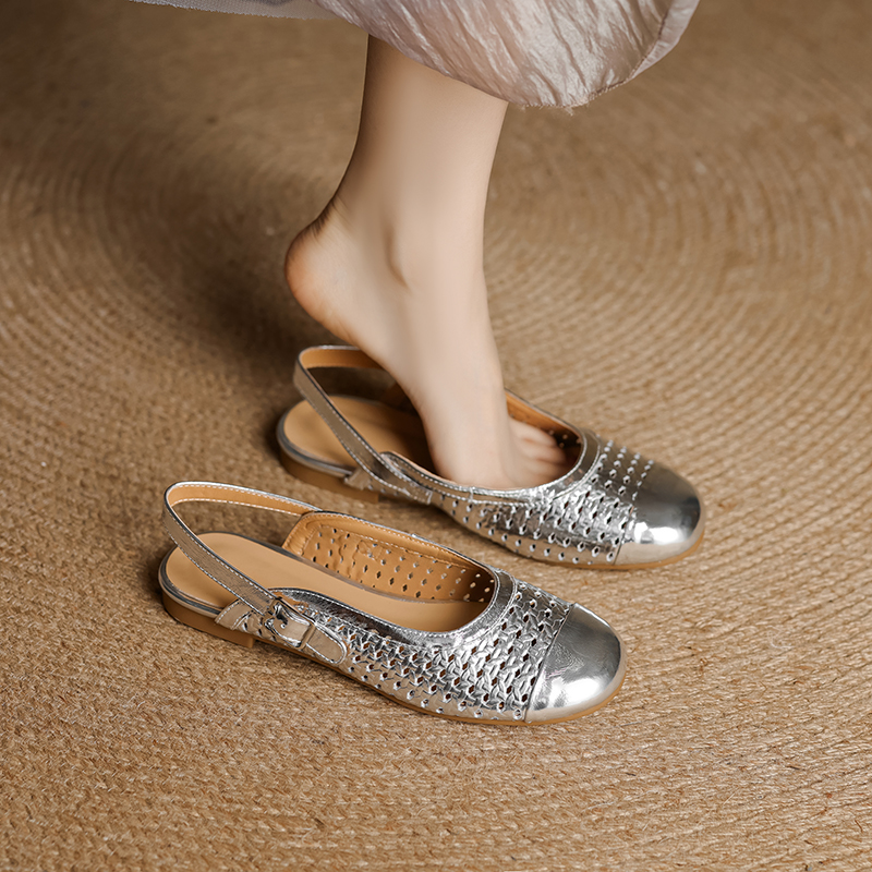 Italian Woven Hollow-Out Open-Toe Sandals for Women - Exquisite Genuine Leather Flats Perfect for Summer and Skirts