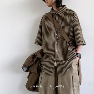 Japanese Retro Harajuku Striped Short Sleeve Shirt for Men and Women - Loose Boyfriend Style Summer Fashion Top