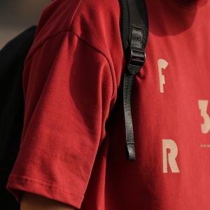 Japanese Retro Loose Casual Red Short Sleeve T-Shirt for Men and Women, Summer Letter Print Heavyweight Cotton Top
