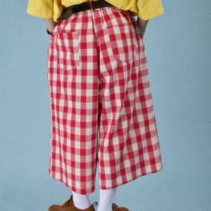 Japanese Retro Plaid Loose Casual Unisex Wide-Leg Summer Pants - Versatile Three-Quarter Length for Effortless Style