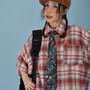 Japanese Retro Plaid Short Sleeve Shirt for Men and Women, Summer Versatile Loose Checkered Half Sleeve Top - Y2K Style