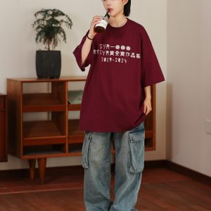 Japanese Retro Round Neck City Boy Short Sleeve T-Shirt for Men - Loose Fit Trendy Letter Print Tee, Y2K Style Fashion Top