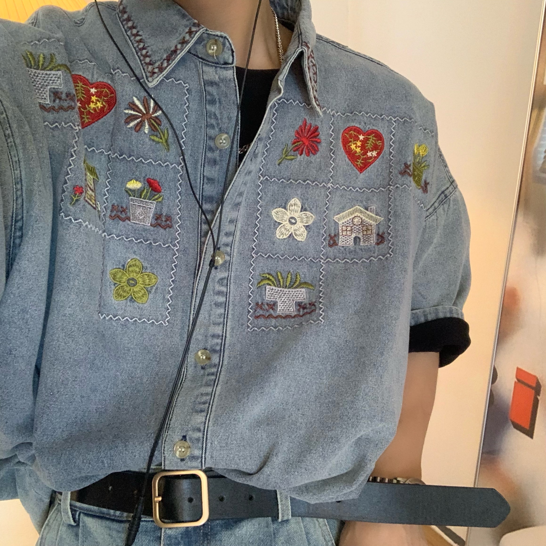 Japanese Retro Vintage Washed Denim Shirt - Short Sleeve Summer Couple Top - 90s Inspired Fashion