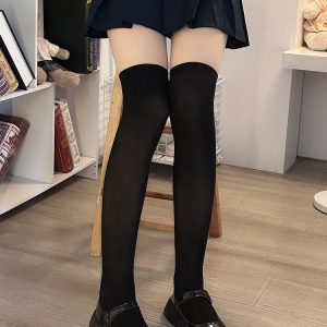 Japanese Style Cute Pudding Bear Knee-High Socks for Women - Stretchable, Thin, Sweet, Perfect for Casual Looks