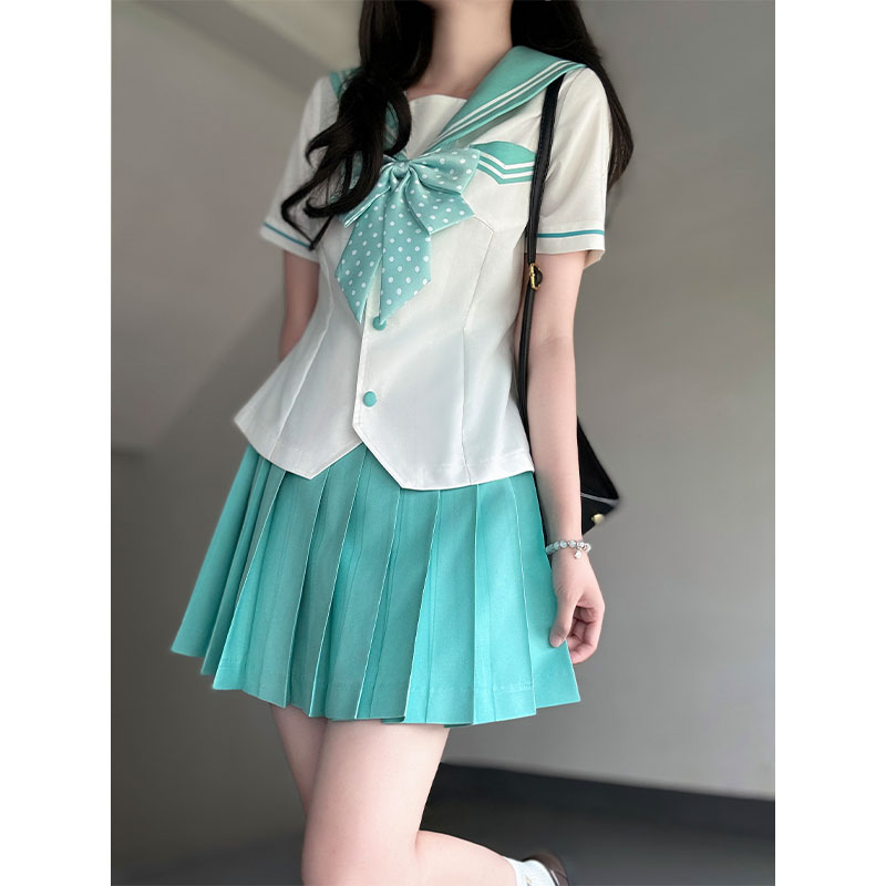Japanese Style JK Uniform Dress with Bow Tie, Solid Color Pudding Bear Inspired Design