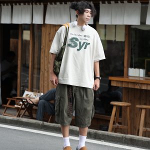 Japanese-Style Letter Print Heavyweight Round Neck Short Sleeve T-Shirt for Men - Loose Versatile Summer Tee