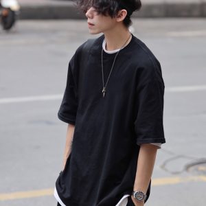 Japanese-Style Minimalist Heavyweight 250g Solid Color Short-Sleeve Men's T-Shirt - Loose Fit, Versatile Pure Cotton, Casual Wear