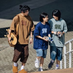Japanese-Style Printed Short-Sleeve T-Shirt for Men - Casual Loose Round Neck Summer Tee