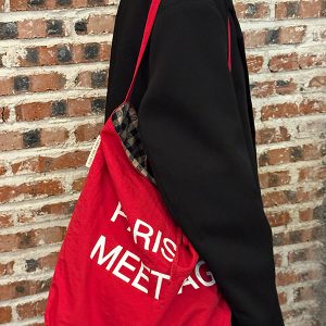 Japanese-Style Retro Double-Sided Color-Block Canvas Tote Bag - Large Capacity Commuter Shoulder Crossbody Bag for Students
