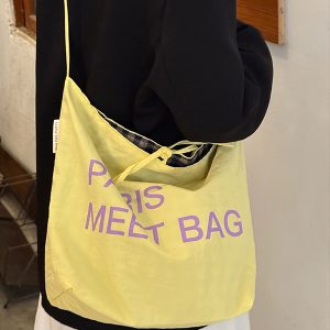Japanese-Style Retro Double-Sided Color-Block Canvas Tote Bag - Large Capacity Commuter Shoulder Crossbody Bag for Students
