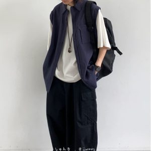 Japanese-Style Retro Fake Two-Piece Short Sleeve Shirt for Men and Women - Summer Loose Youth Couple Trendy Top