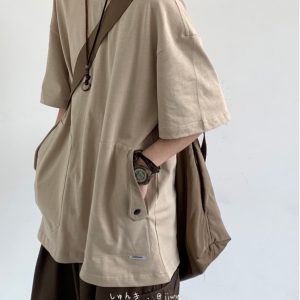 Japanese-Style Retro Pocket Short Sleeve T-Shirt for Men and Women - Loose Casual Versatile Summer Tee