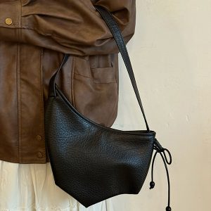 Japanese-Style Retro Soft Leather Horn Bag for Women, Niche Lazy Dumpling Shoulder Crossbody Bag with Large Capacity