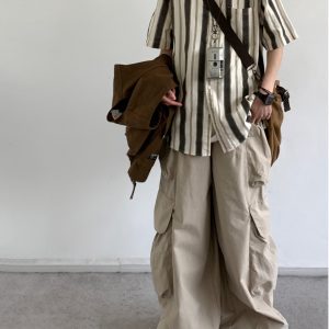 Japanese-Style Retro Vertical Striped Short Sleeve Shirt - Vintage Loose Casual Couple Top for Summer Trend