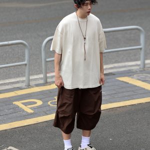 Japanese-Style Small Collar Short-Sleeve T-Shirt for Men - Casual Retro Tee with Hole Design, Loose Fit for Y2K and 90s Vibes