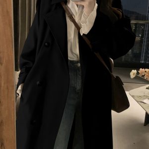 Khaki Mid-Length Trench Coat for Women - 2024 Spring Autumn Korean Style, British Design, Perfect for Petite Figures