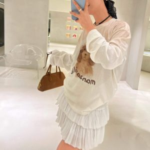 Korean Retro Little Dog Princess Print Long Sleeve T-Shirt - Casual Sun Protection Cover-Up in Pure Cotton for Women