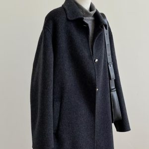 Korean Style Black Double-Sided Cashmere Coat for Women, Chic Woolen Outerwear for Autumn Winter 2024, Perfect for Petite Sizes
