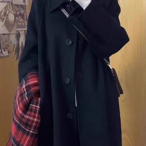 Korean Style Black Double-Sided Cashmere Coat for Women, Chic Woolen Outerwear for Autumn Winter 2024, Perfect for Petite Sizes