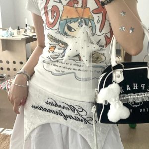 Korean Style Cartoon Print Comic Musician Slim-Fit Short-Sleeved High-Stretch Pure Cotton T-Shirt for Trendy Fashion Lovers