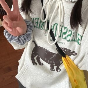 Korean Style Casual Loose Fit Color-Blocking Top with Youthful Dog Cartoon Print - Pure Cotton Comfort