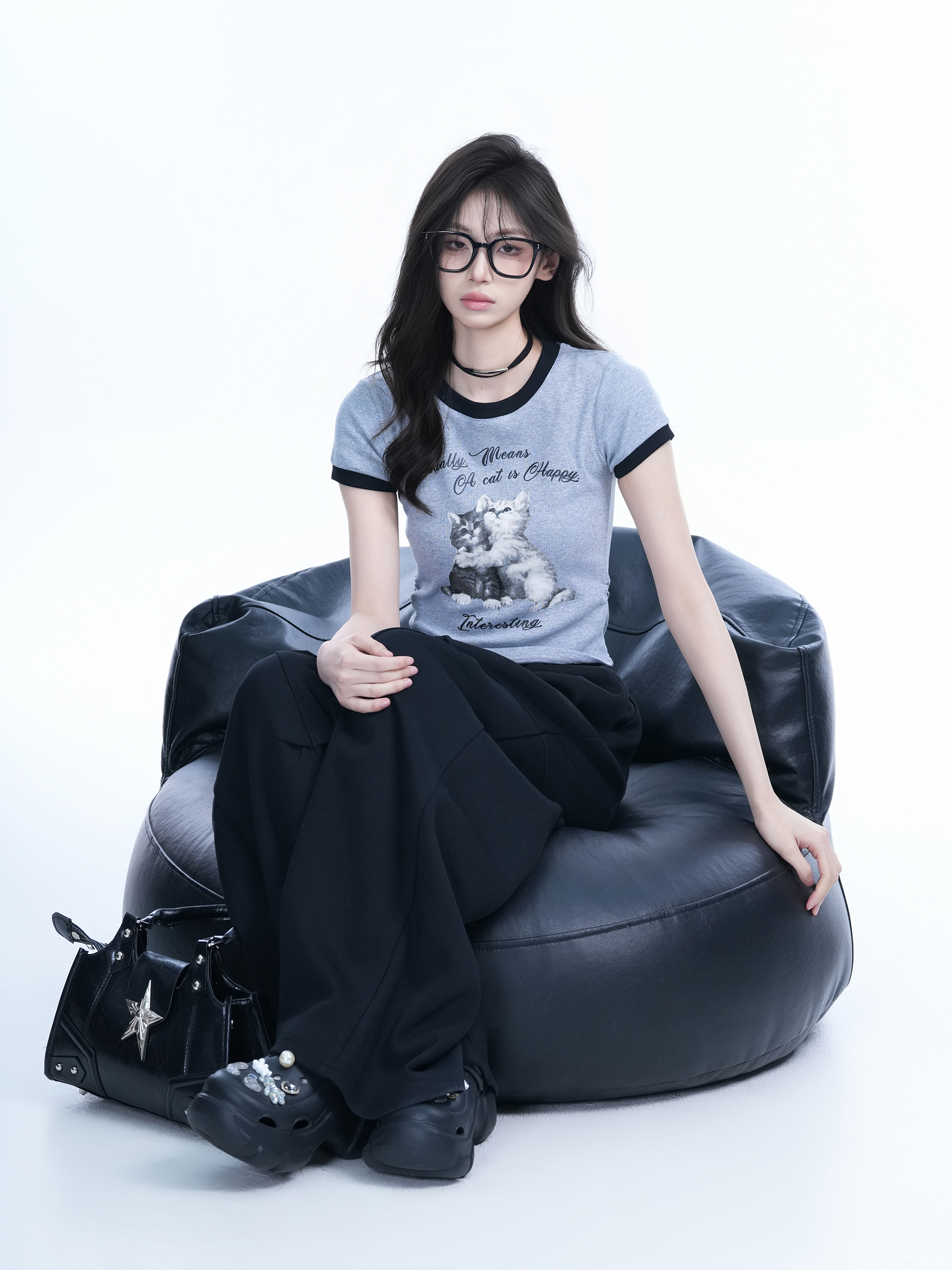 Korean Style Cute Gray Short-Sleeve T-Shirt for Women, Slim Fit Flattering Sweet Girl Top, Casual Y2K Fashion Tee