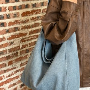 Korean Style Large-Capacity Denim Canvas Commuting Shoulder Bag - Versatile Lazy Wind Tote for Everyday Use