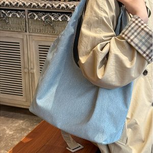 Korean Style Large Capacity Denim Tote Bag for Women - Trendy Shoulder Underarm Bag for Students and Commuters