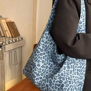 Korean-Style Leopard Print Canvas Tote Bag - Large Capacity Versatile Shoulder Bag for Commuting and Daily Use