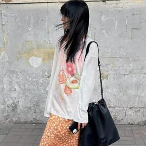 Korean Style Minimalist Fruit Slice Print Long Sleeve Sun Protection T-Shirt for Women - Lightweight Cotton Cover-Up