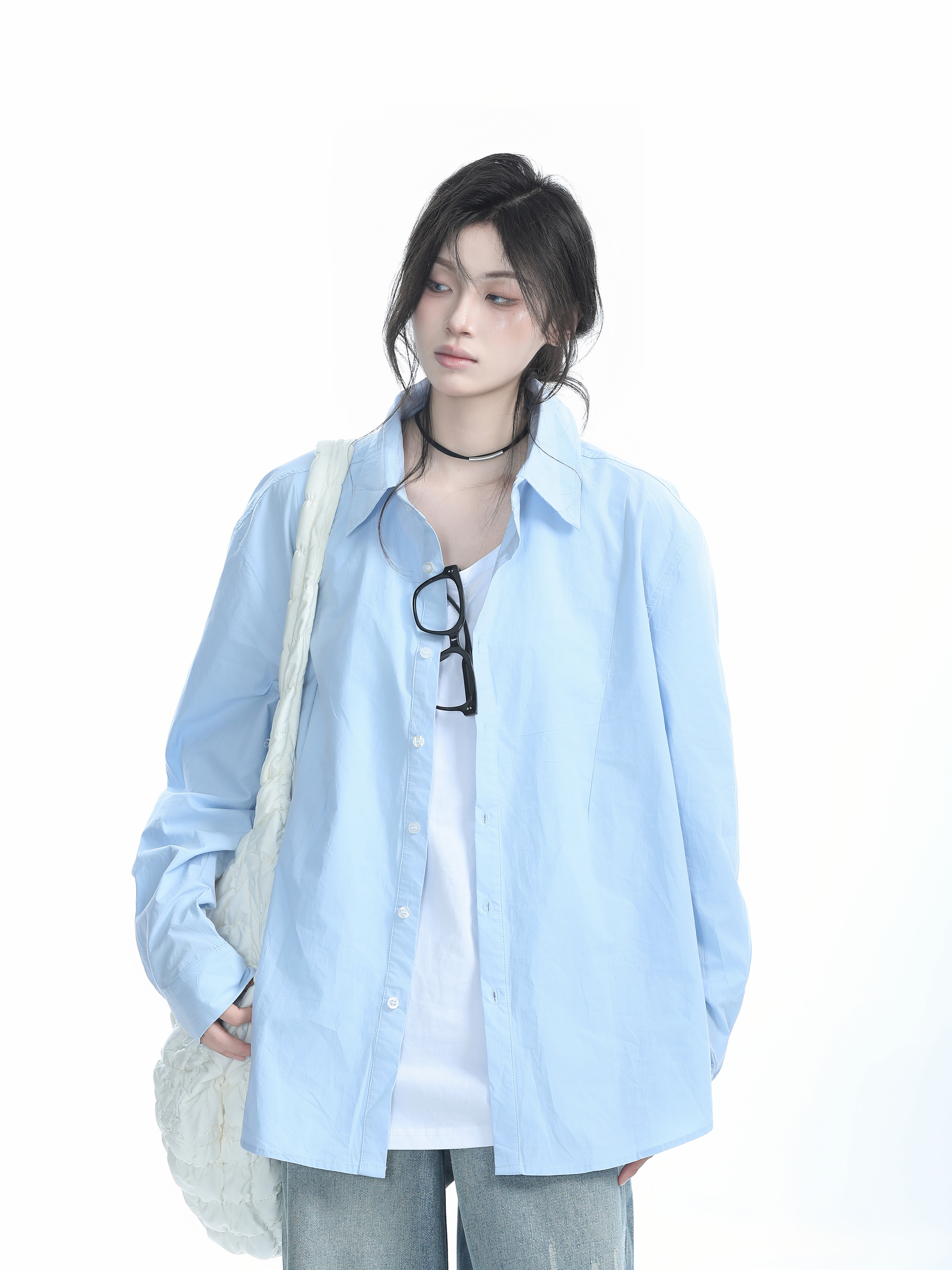 Korean Style Oversized Black Long Sleeve Shirt for Women - High-End Casual Autumn Top with "Sit and Eat Until the Mountains Are Empty" Design