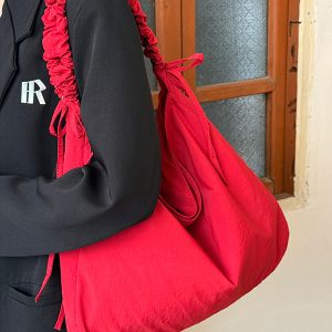 Korean-Style Pleated Drawstring Cloud Bag - Large Capacity Lazy Shoulder Crossbody Canvas Bag for Commuters