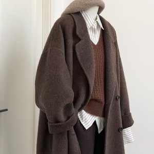 Korean-Style Reversible Cashmere Coat for Women, 2024 Winter Mid-Length Petite High-End Melton Wool Outerwear