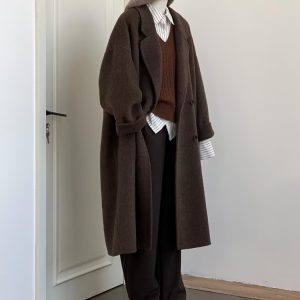 Korean-Style Reversible Cashmere Coat for Women, 2024 Winter Mid-Length Petite High-End Melton Wool Outerwear