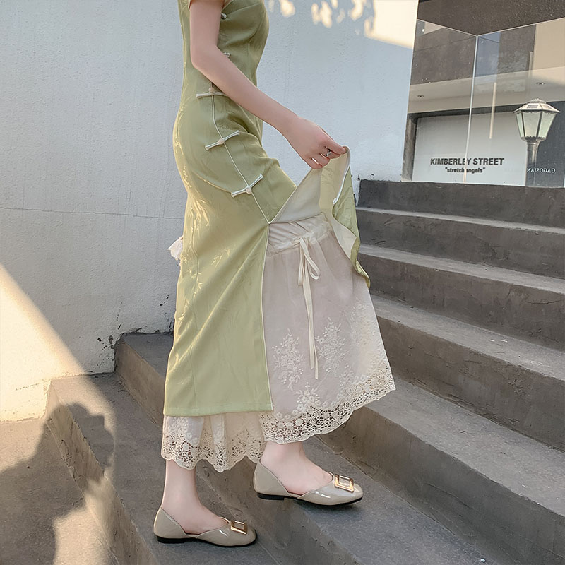 Lace Leggings with Anti-Exposure Lining, Cotton-Linen Wide-Leg Pants for Women, Layered Style for Hanfu and Qipao, Trendy Fashion Essential