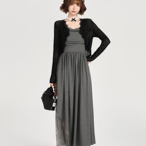 Lace-Trimmed Spicy Girl Camisole Dress for Women - Pleated Splicing, Slim-Fit, Mid-Length Summer Fashion in American Style