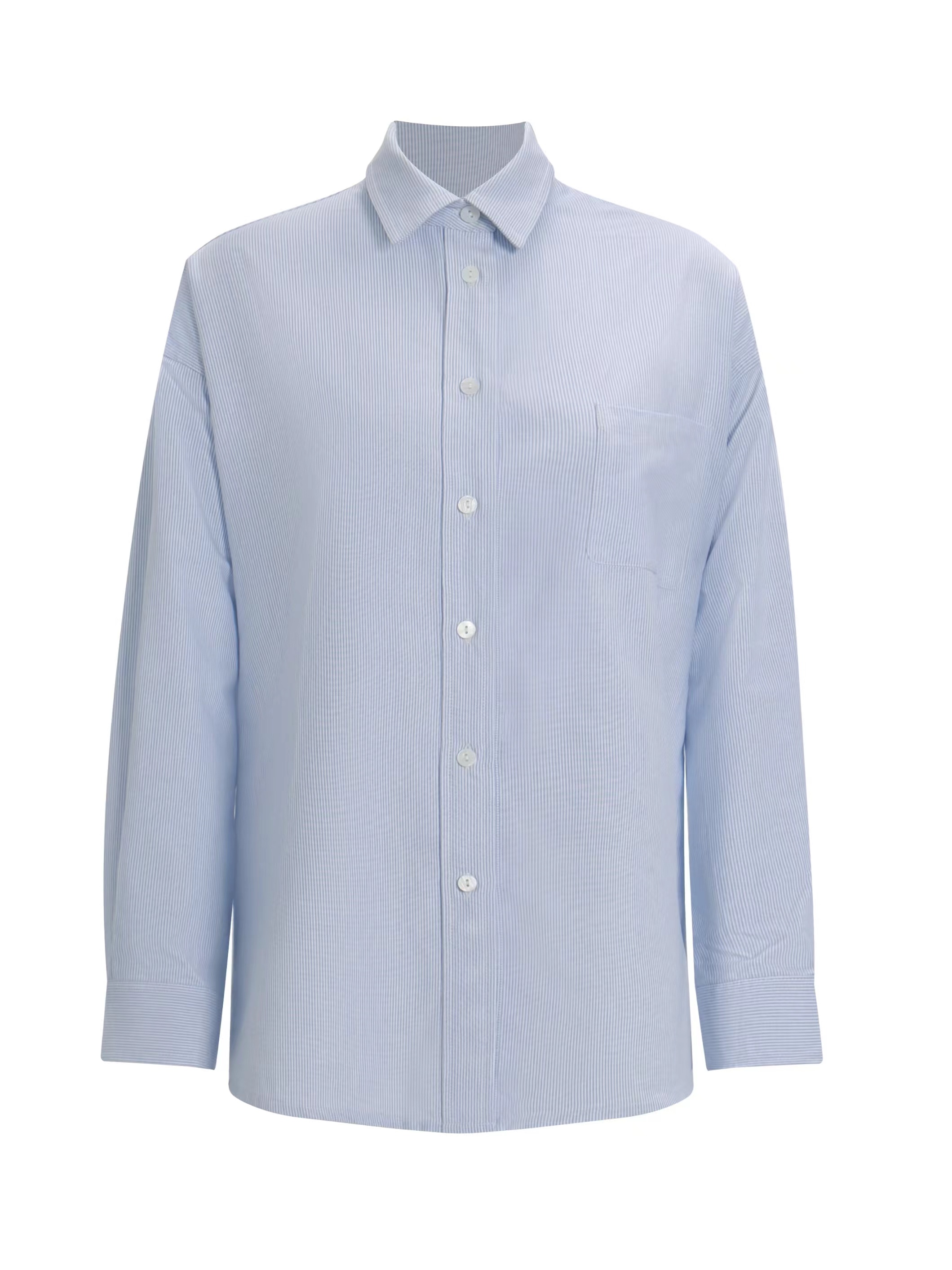Light Blue Striped Casual Long Sleeve Shirt - Classic Loose Fit for Effortless Style, Perfect for 90s and Y2K Inspired Looks