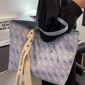 Light Luxury Retro Printed Tote Bag for Women - High-End Large Capacity Commuting Shoulder Bag
