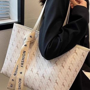Light Luxury Retro Printed Tote Bag for Women - High-End Large Capacity Commuting Shoulder Bag
