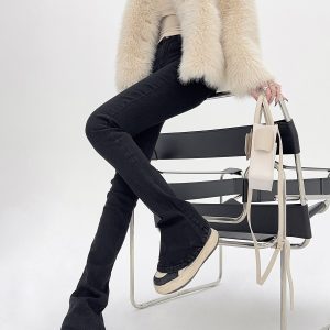 Lightweight High-Waisted Slim-Fit Flared Pants for Spring & Autumn - Extra Long Deep Blue Denim Jeans