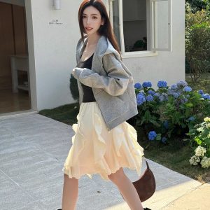 Lightweight Irregular Lace Ruffled A-Line Skirt – Versatile Chiffon Cake Skirt for Spring and Summer Fashion