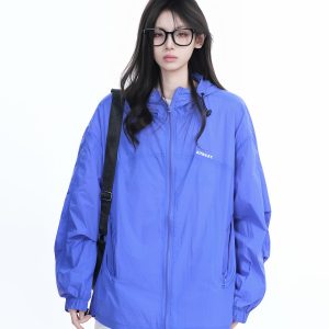 Lightweight UV Protection Jacket for Women, Loose Fit Zip-Up Hooded Coat, Ice-Feel Fabric, Sun Protection Outerwear
