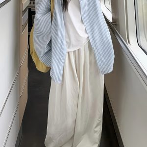 Lightweight Women's White Wide-Leg Pants - Summer 2025 Casual, Slimming, Loose Fit for Effortless Style