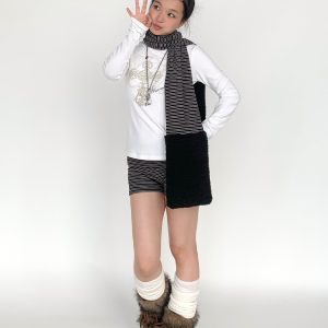 Little Devil Velvet Layering Leggings for Autumn Winter - Striped Inner Wear with Anti-Exposure Safety Shorts